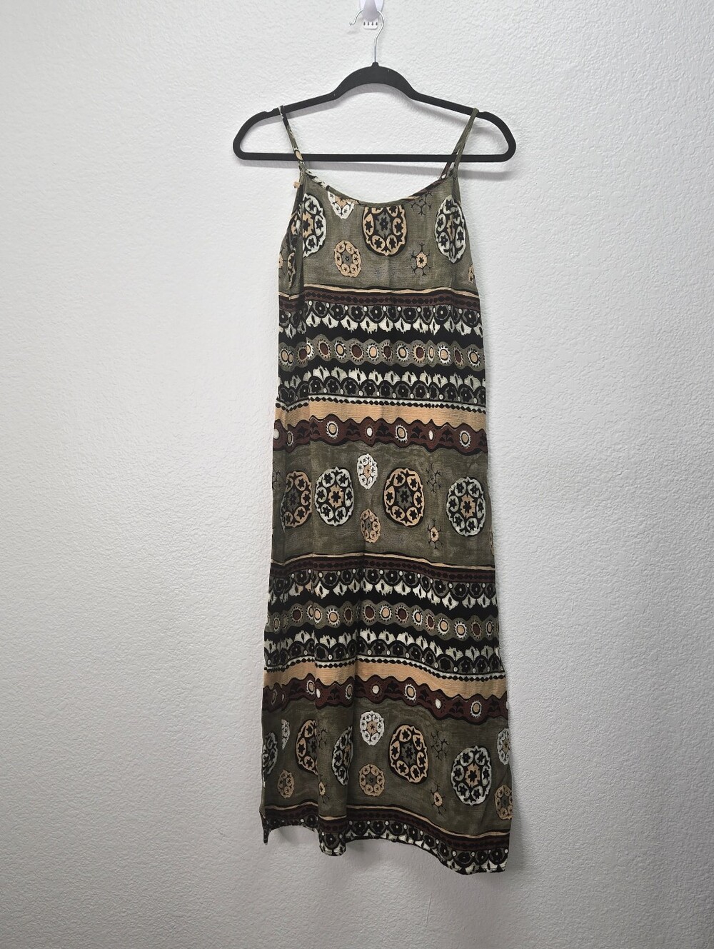 VTG 90s Nina Piccalino Boho Medallion Geometric Print Rayon Slip Maxi Dress 4P